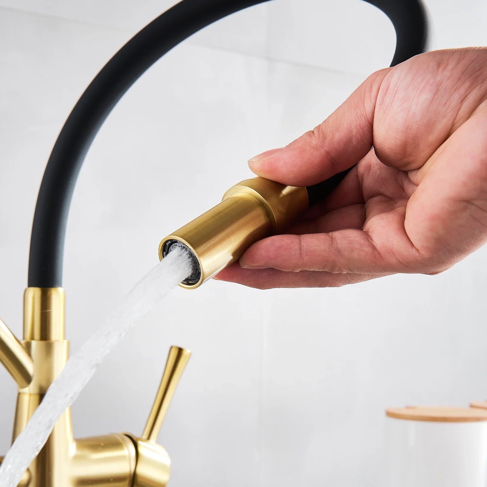 Afralia™ Brushed Gold Kitchen Faucet Pull Down with Pure Water Filter System