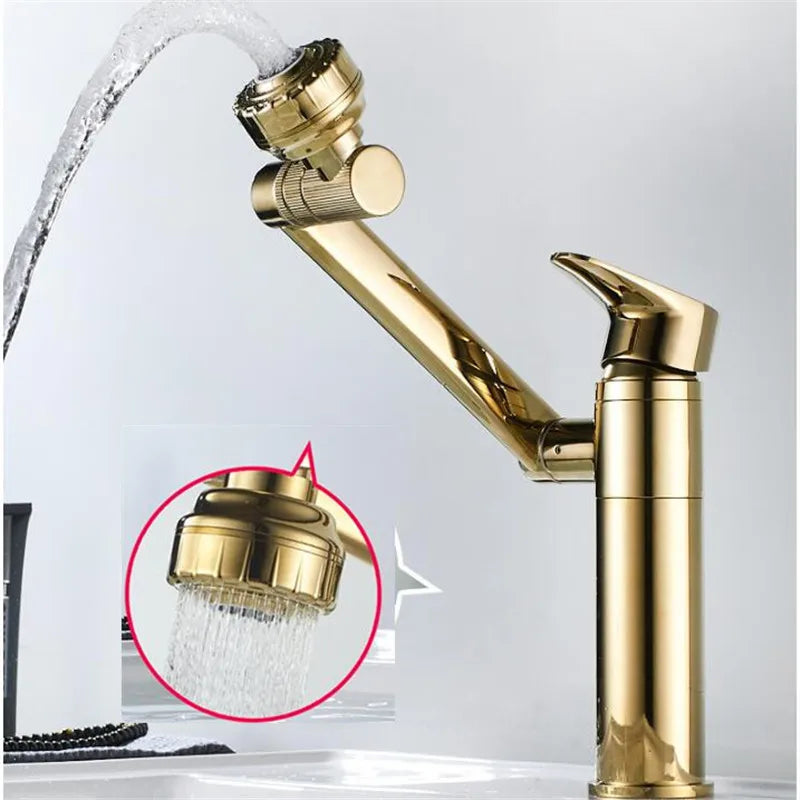 Afralia™ Gold Multifunction Bathroom Sink Faucet Hot Cold Water Mixer Deck Mounted