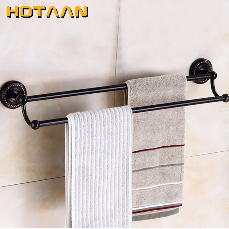 Afralia™ Antique Black Brass Double Towel Bar 30-60cm - YT-12298-H