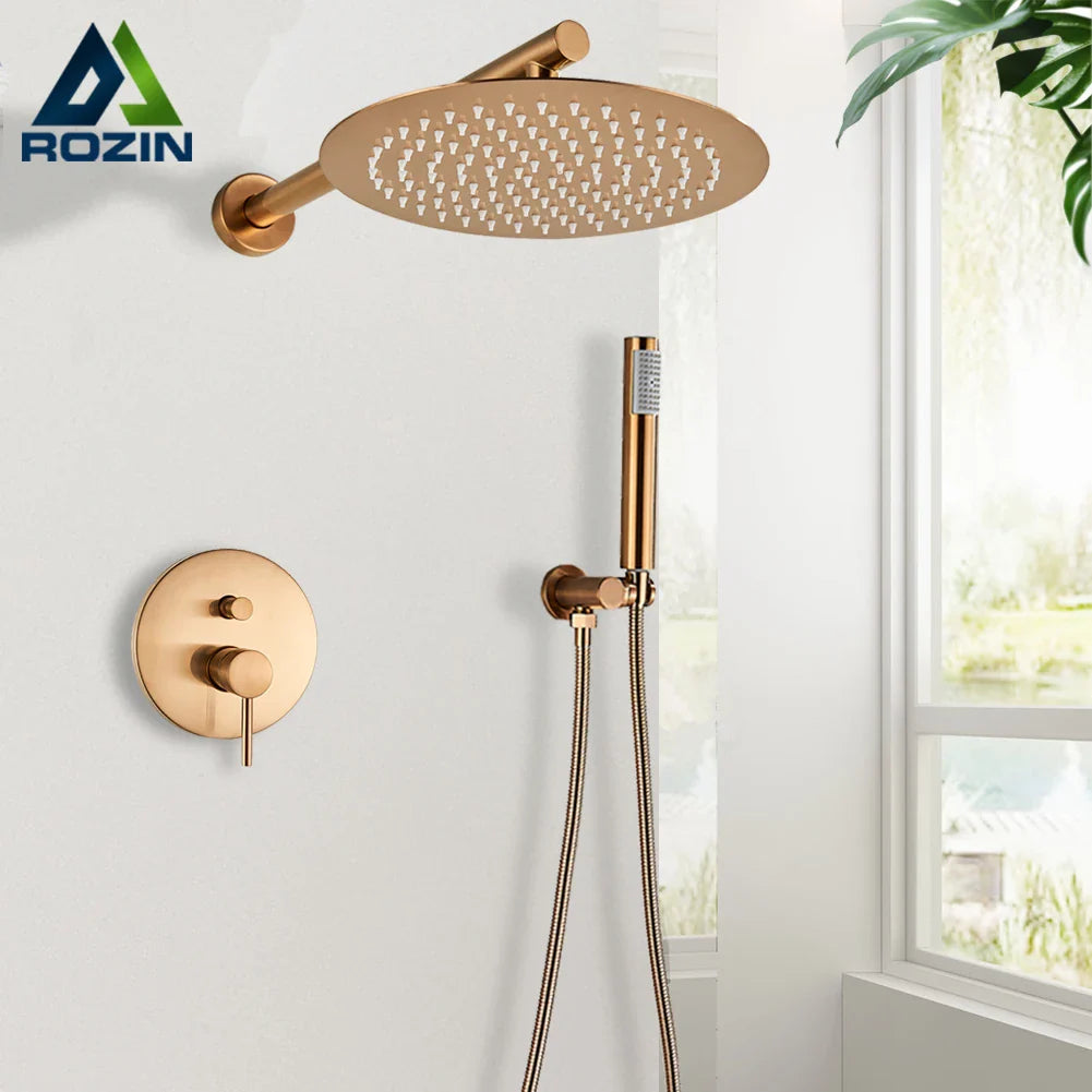 Afralia™ Rose Gold Shower Faucet System with Rainfall Shower Head