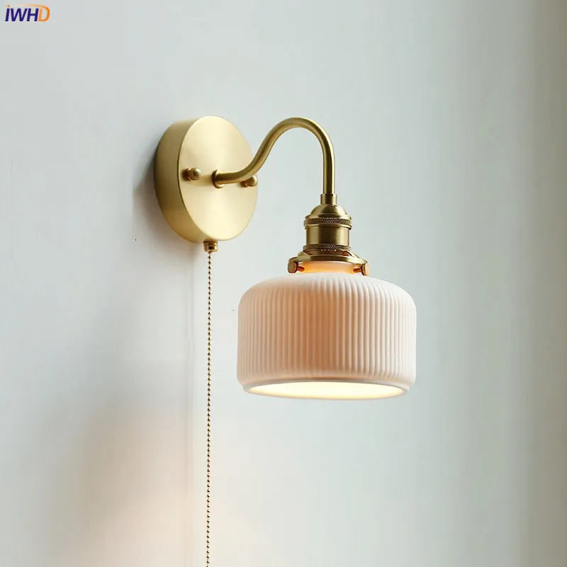 Afralia™ Ceramic Nordic Wall Lamp with Pull Switch, Copper LED Sconce for Mirror, Stair, Bathroom