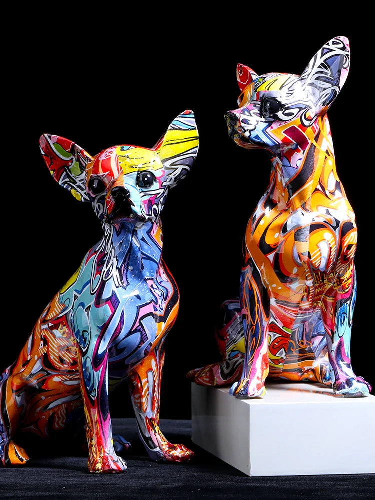 Afralia™ Bulldog Chihuahua Resin Statue: Creative Colorful Home Decor Ornaments