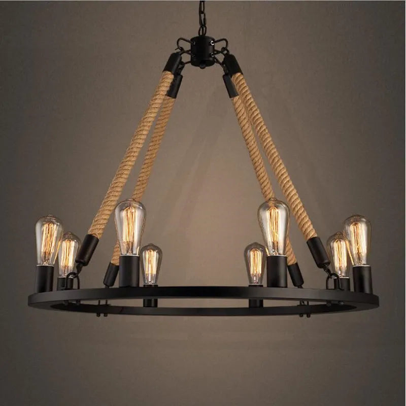 Afralia™ Vintage Ring Chandelier: Loft Style 6/8 Lights American Edison Wrought Iron Retro Rustic Lighting