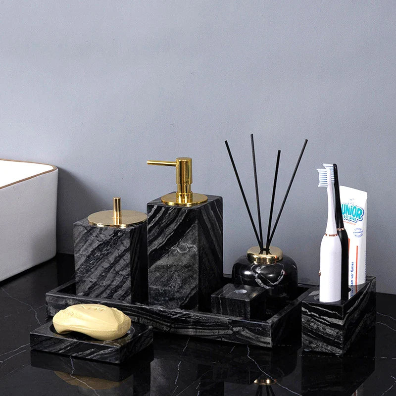 Afralia™ Ancient Wood Grain Marble Bathroom Set with Luxury Accessories
