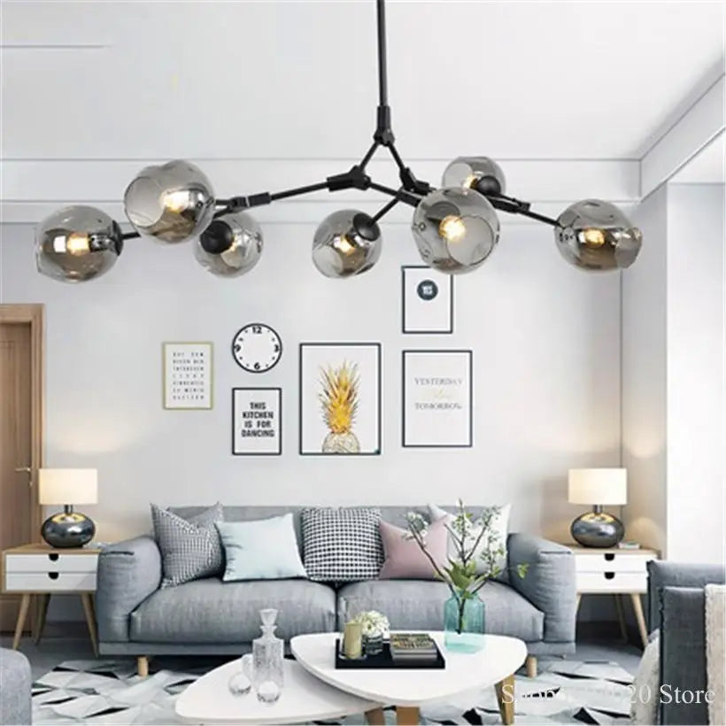 Afralia™ Glass Black/Gold Pendant LED Lights for Living Room Bedroom - Luminaire Suspendu