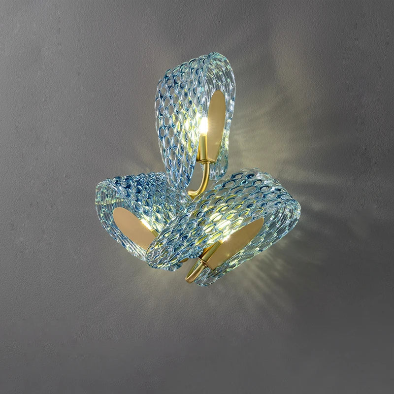 Afralia™ Copper Glass Blue Beauty Designer Wall Sconce LED Wall Light