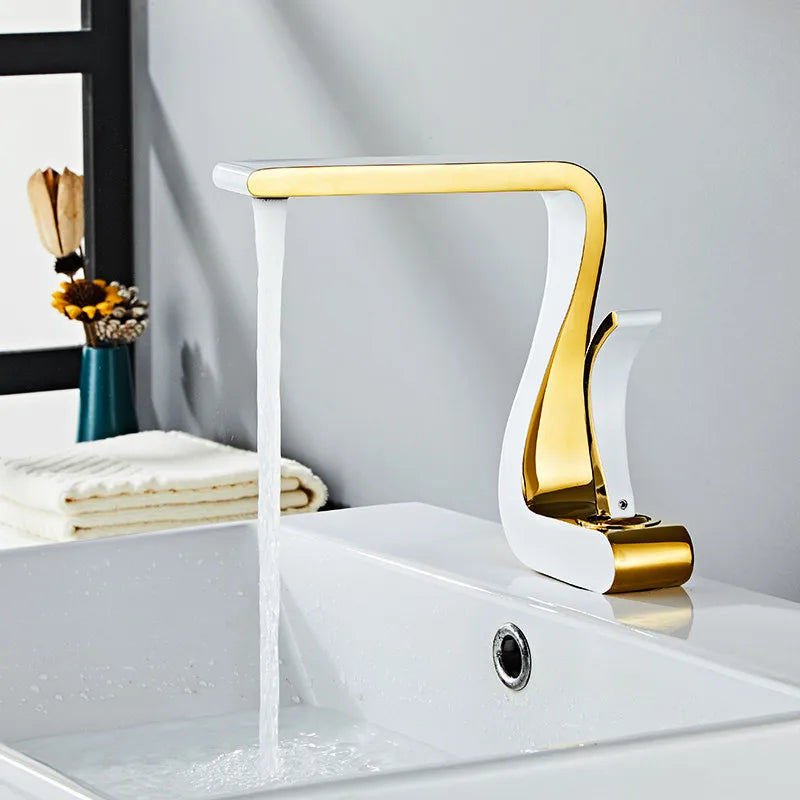 Afralia™ Gold & White Basin Faucet: Modern Brass Mixer Tap for Bathroom Sink