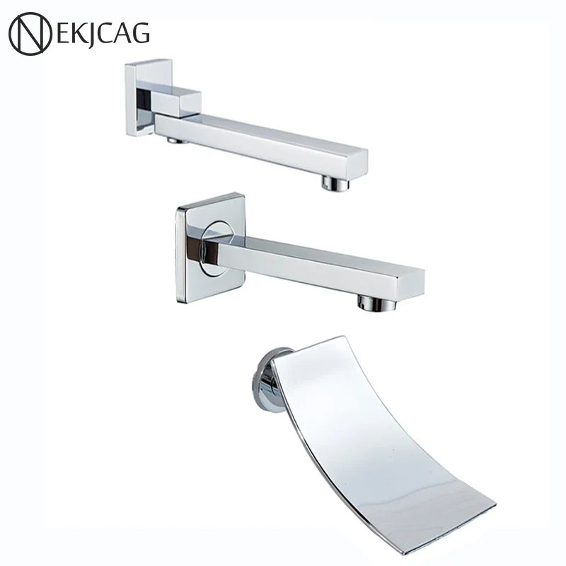 Afralia™ Chrome Waterfall Bathroom Faucet Rotate Bathtub Spout Wall Mount Brass Tap