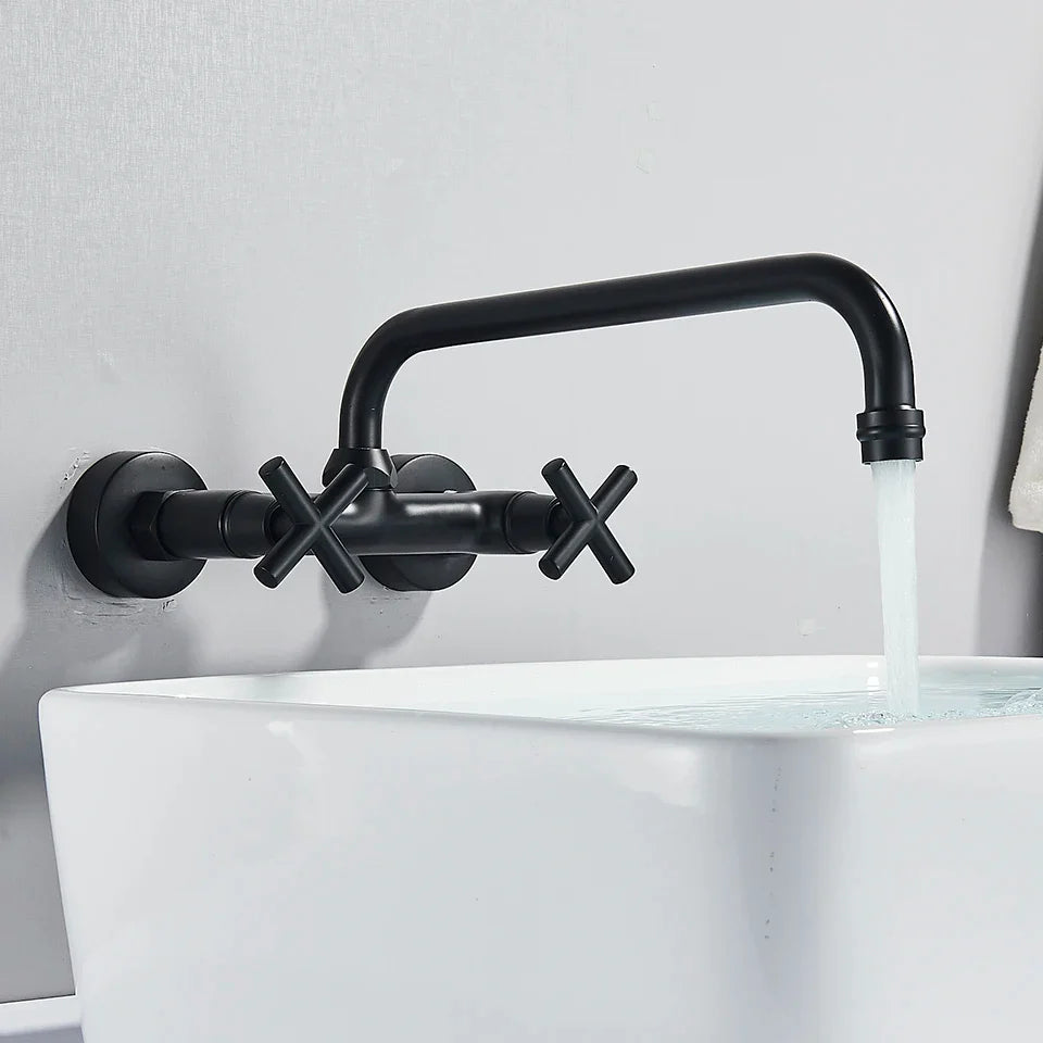 Afralia™ Black Kitchen Faucet: Wall Mounted Swivel Mixer Tap for Bath Sink