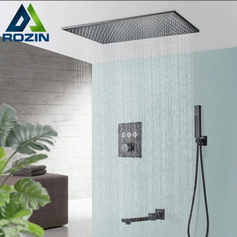 Afralia™ Matte Black Thermostatic Shower Faucet with Ceiling Rainfall Head