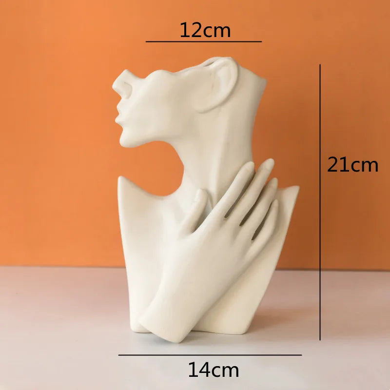 Afralia™ Abstract Half Face Ceramic Vase Portrait Ornament Artistic Handicraft