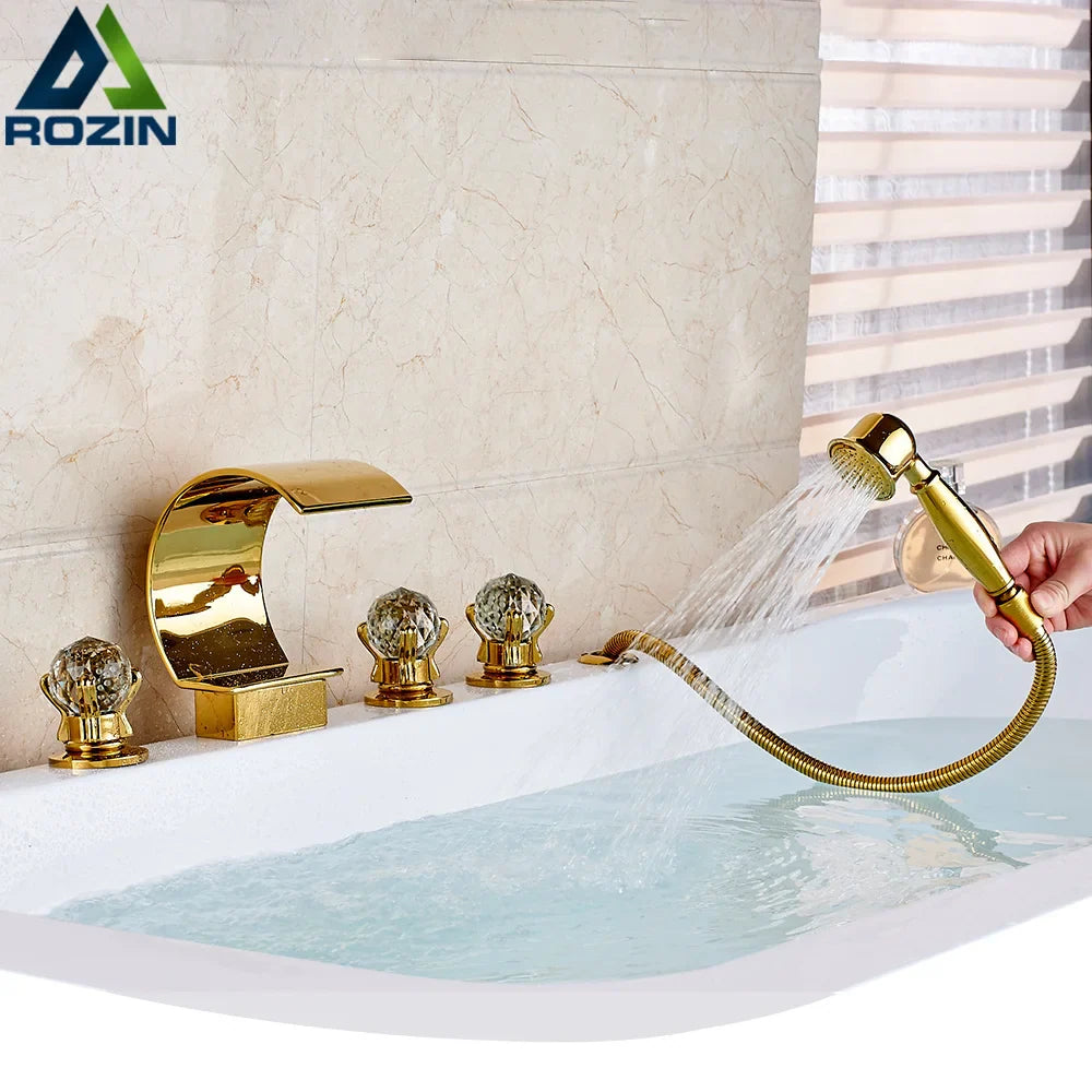 Afralia™ Waterfall Bathtub Faucet Set with Pull Out Handshower