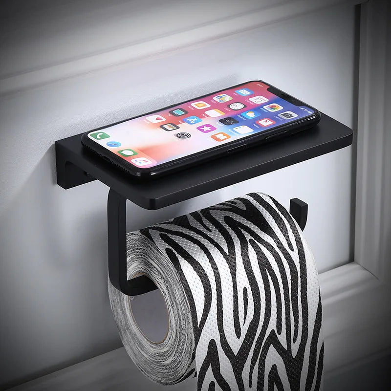 Afralia™ Aluminum Bathroom Paper Holder with Phone Holder and Wall Mount