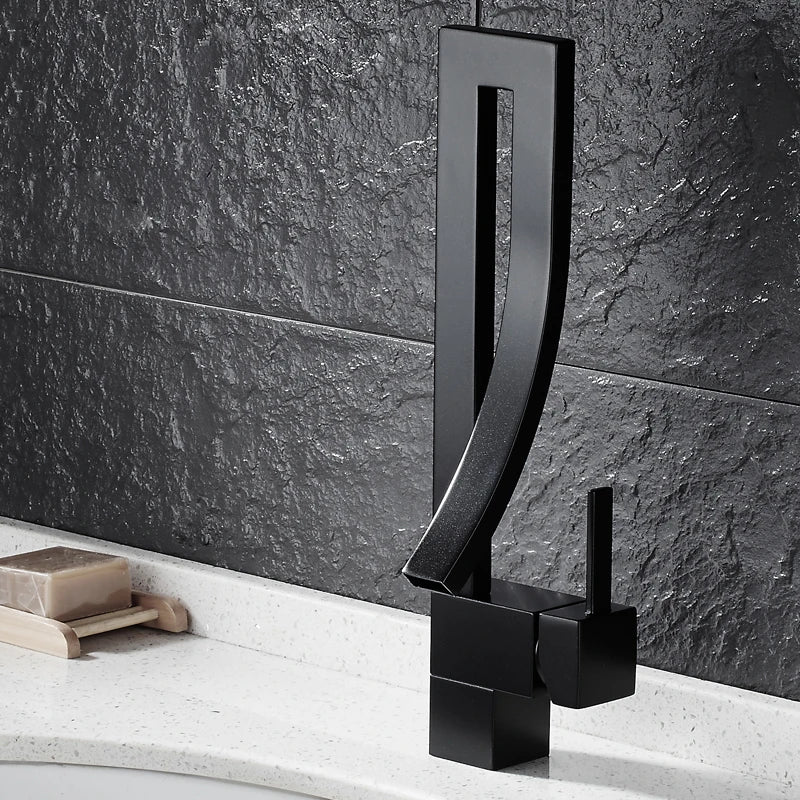 Afralia™ Luxury Brass Basin Faucet Deck Mounted Mixer Tap in Black/Gold/Chrome/Nickel Finishes