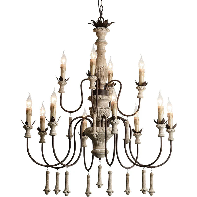 Afralia™ Vintage Wooden Foyer Chandelier Rustic Retro Lighting for Living Room and Villa