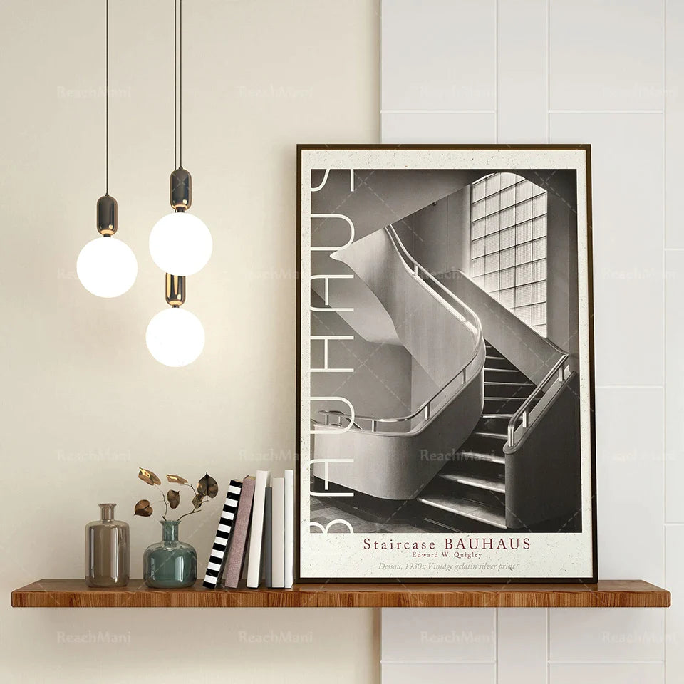 Afralia™ Bauhaus Stairs Canvas Print | Retro School Poster for Living Room Decor