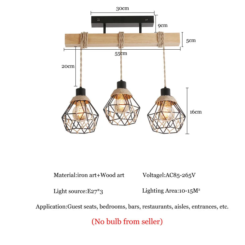 Afralia™ Vintage Hemp Rope Wood Pendant Chandelier for Dining Room and Bar