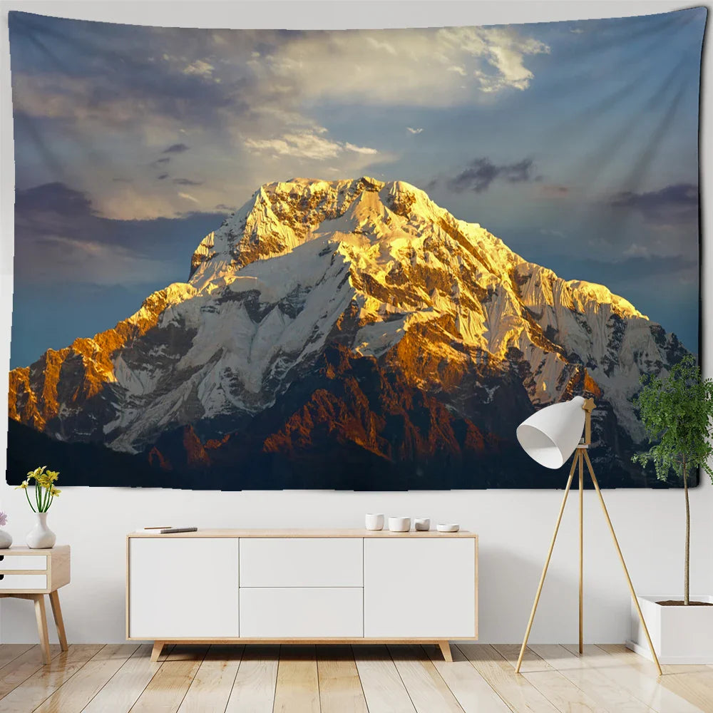 Mountain Peak Tapestry: Himalayas Scenery Wall Hanging by Afralia™