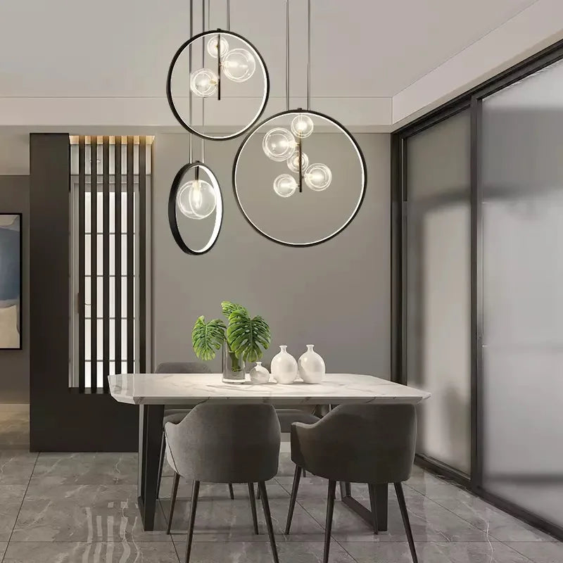 Afralia™ Nordic Metal Ring Glass Pendant Light for Home Interior Decoration