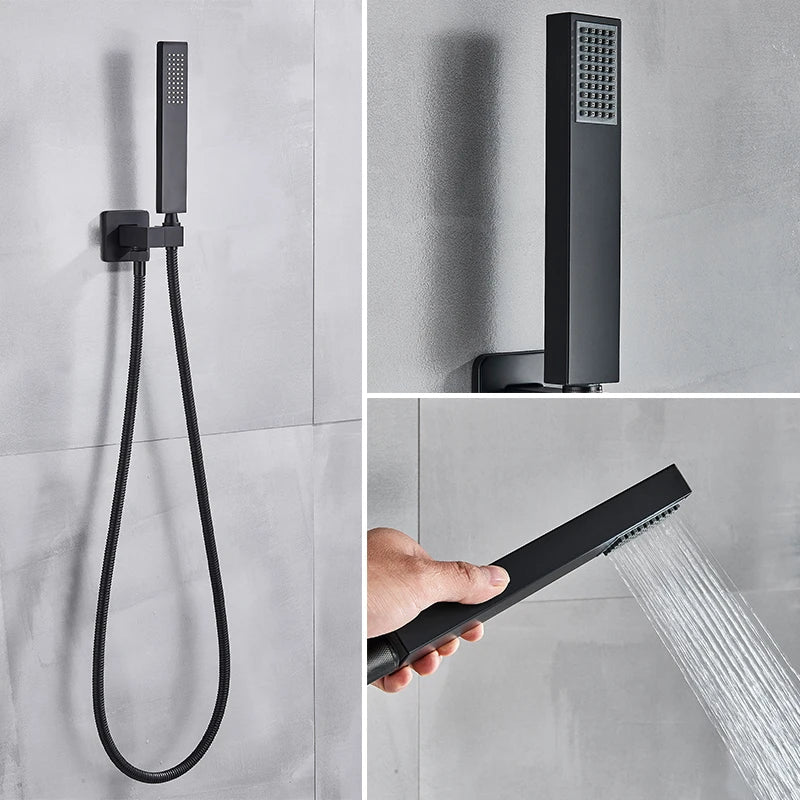 Afralia™ Black Wall Mounted Shower Faucet with Handshower and Rainfall Shower Head