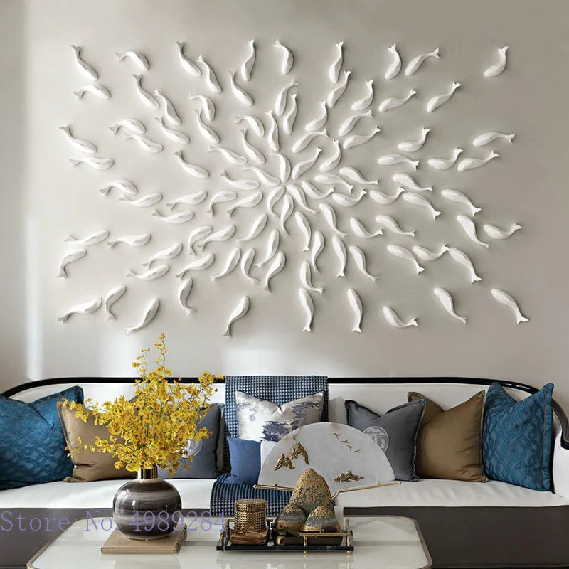 Afralia™ Ceramic Fish Wall Decoration: Three-Piece Suit Carp Hanging for Three-Dimensional Room Decor