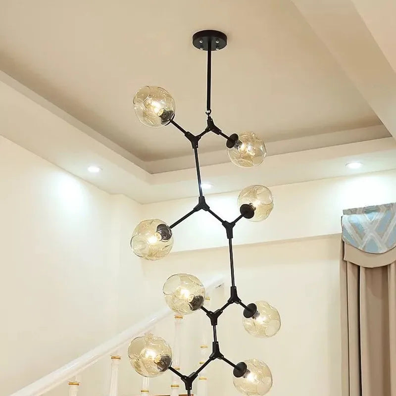 Afralia™ Vertical Black Gold Body Bubble Chandelier | Modern Molecular Design Stairwell Lighting