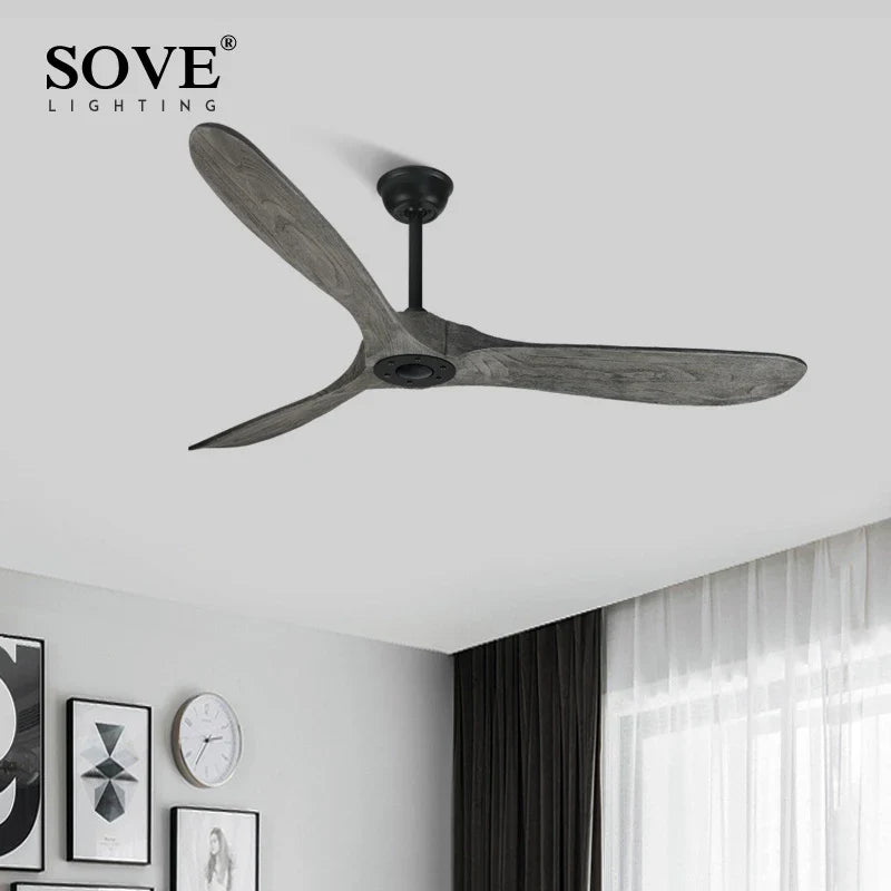Afralia™ 52" Grey Vintage Wood Ceiling Fan Without Light Remote Control