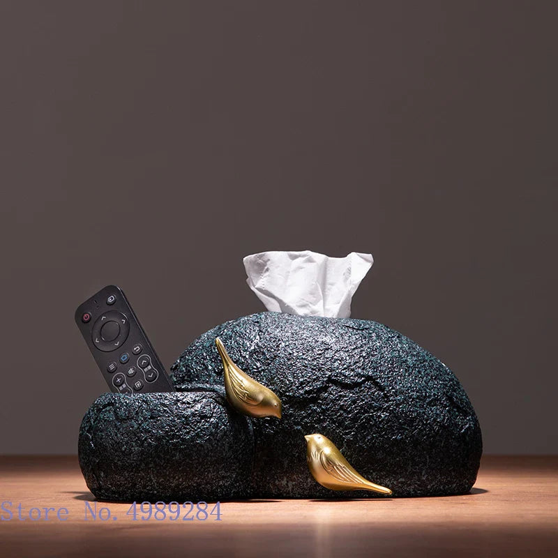 Afralia™ Golden Bird Resin Tissue Box Ashtray Desktop Organizer Storage Box