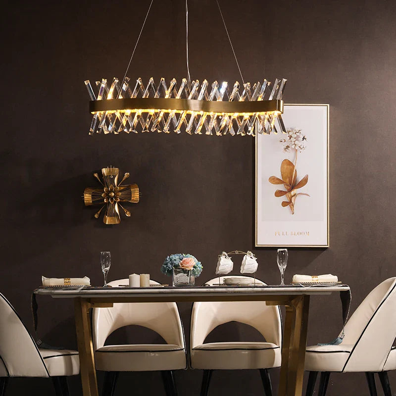 Afralia™ Gold Crystal LED Chandelier for Dinning Room
