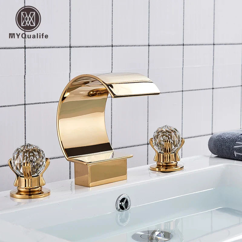 Afralia™ Gold Waterfall Double Handle Bathroom Basin Faucet