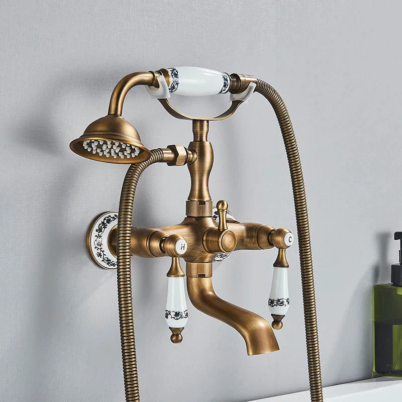 Afralia™ Dual Handle Luxury Bathtub Faucet with Handheld Shower Mixer