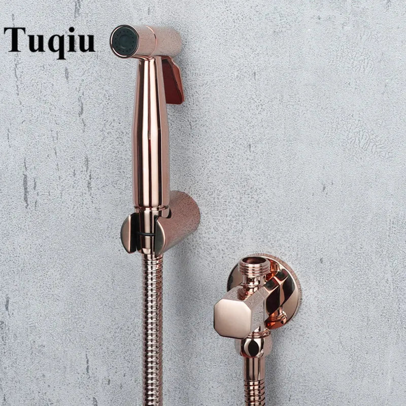 Afralia™ Rose Gold Handheld Bidet Douche Kit with Brass Shattaf Shower Head