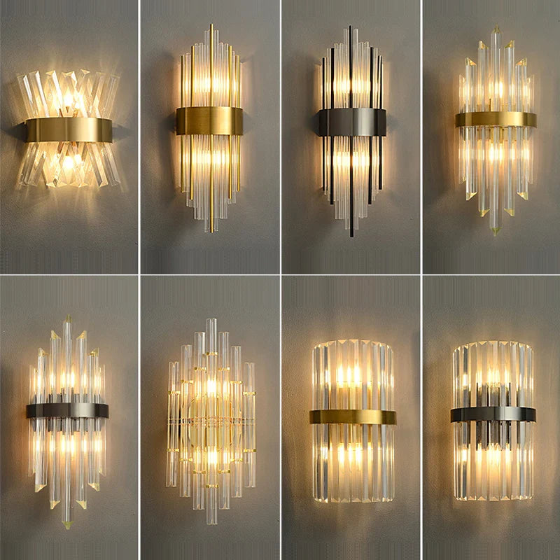 Afralia™ Art Deco LED Stainless Steel Crystal Wall Sconce, Bedroom Corridor Golden Black Wall Light
