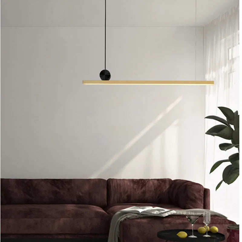Afralia™ Linear LED Gold Pendant Light for Island, Restaurant, Bar - Nordic Designer Style