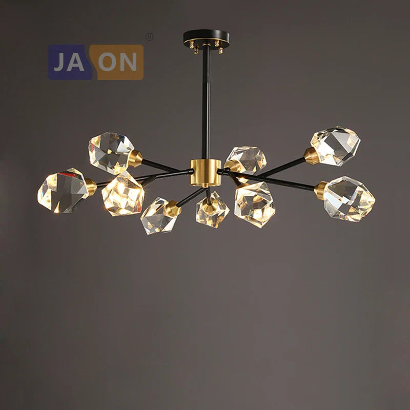 Afralia™ Black Crystal Copper LED Chandelier for Dining Room - Art Deco Hanging Lamp