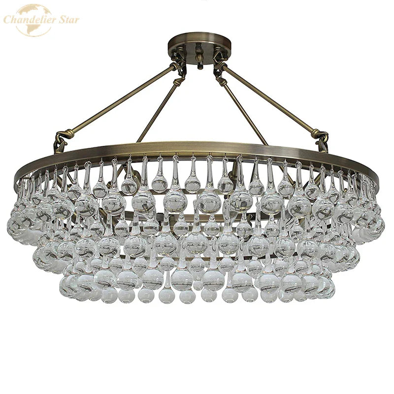 Afralia™ LED Round Glass Chandeliers Raindrop Pendant Lights Modern Living Hanging Lamps