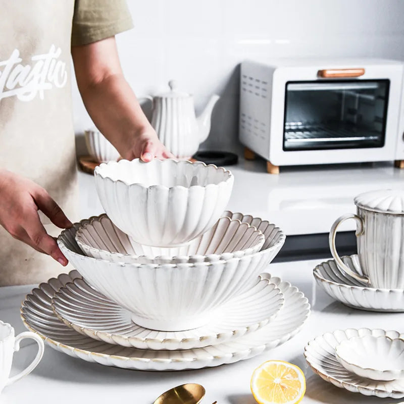 Afralia™ Ceramic White Glaze Dinnerware Set