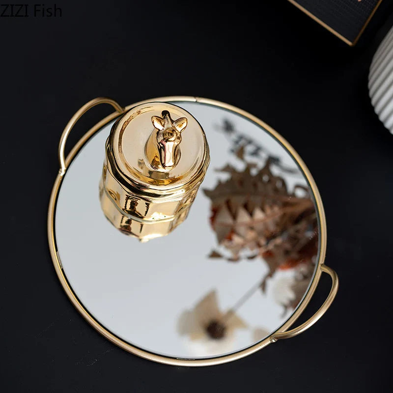 Afralia™ Brass Handle Storage Tray Mirror | Elegant Glass Tray for Home Decor & Gourmet Display