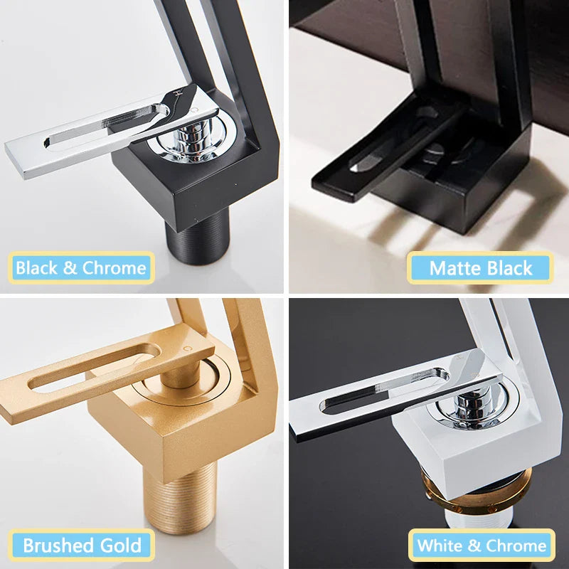 Afralia™ Square Brushed Gold Basin Faucet with Hollow-Carved Design