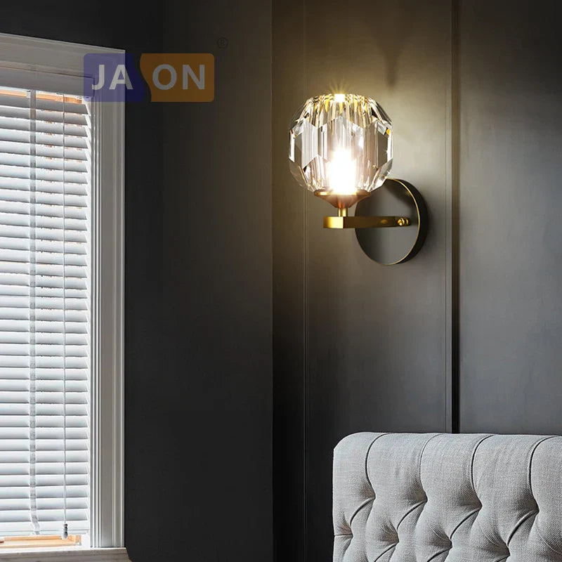 Afralia™ Crystal LED Wall Sconce for Bedroom Corridor - Designer Black Gold Wall Light