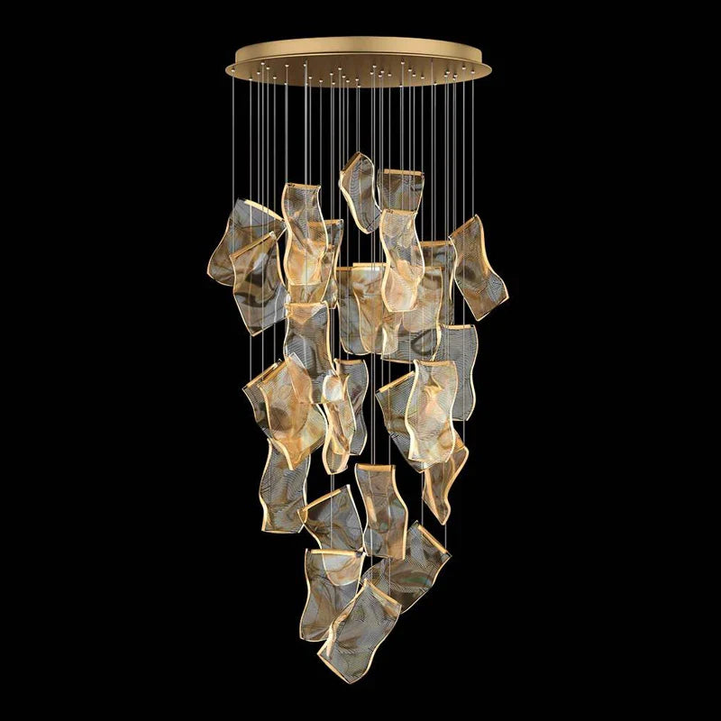 Afralia™ Golden Love Paper Chandelier: Postmodern LED Designer Lighting for Foyer