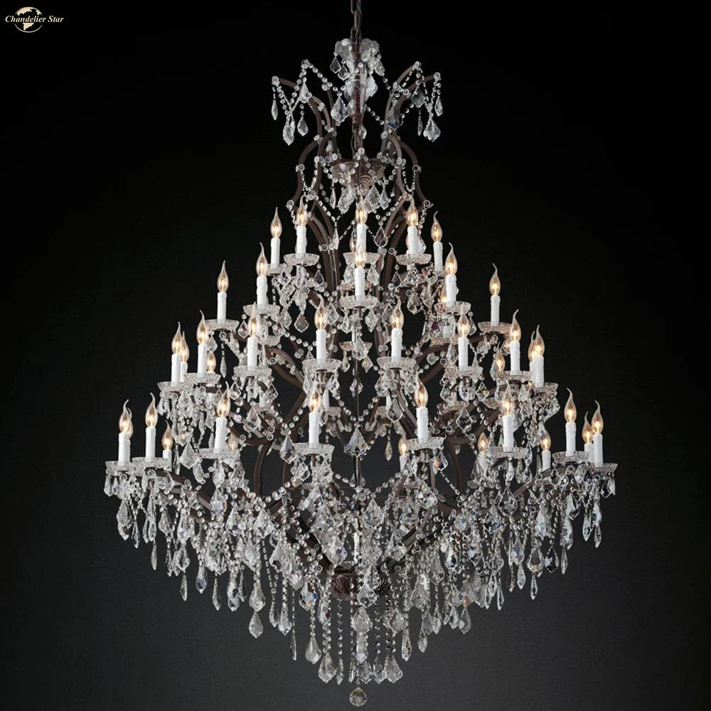 Afralia™ Rococo Iron & Crystal LED Chandelier - Rustic Hanging Pendant Light