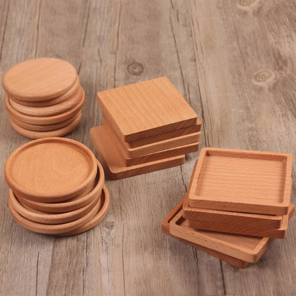 Afralia™ Wooden Coasters Set for Tea Coffee Cup Placemats Home Decor Insulation Square Round Drink Mat