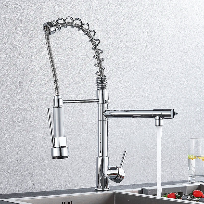 Afralia™ Kitchen Faucet Pull Out Dual Spout Single Handle Mixer Tap 360 Rotation