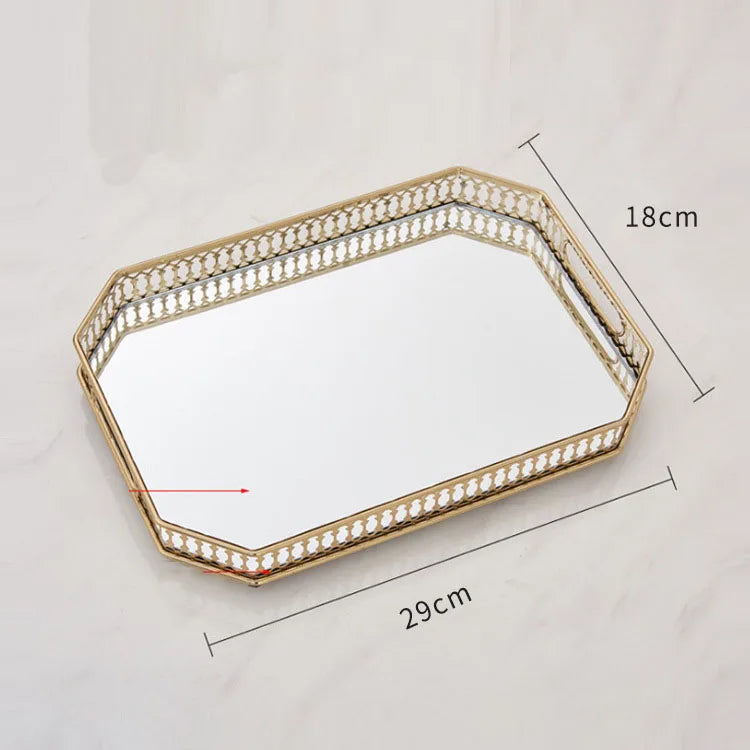 Afralia™ Vintage Mirror Glass Storage Tray for Desktop Fruit Plate & Jewelry Display