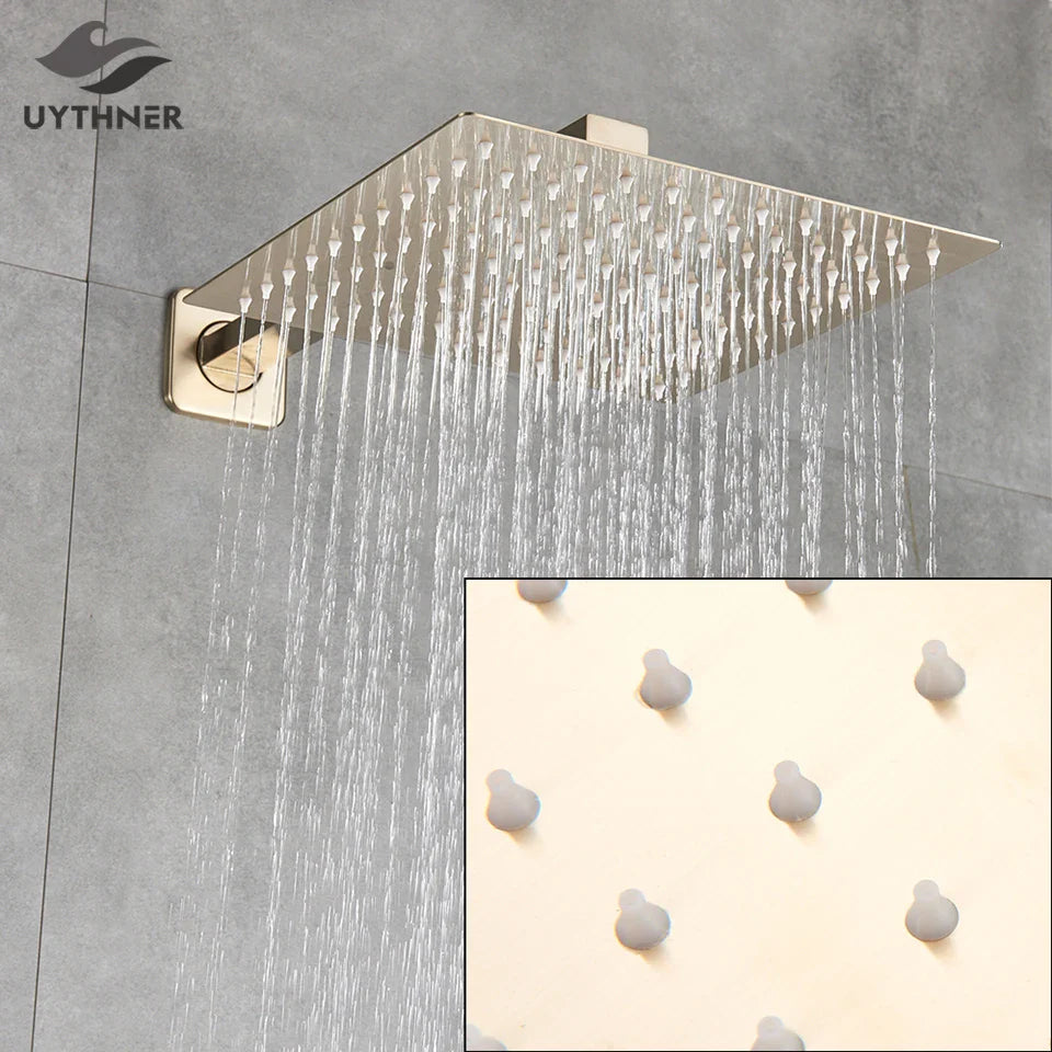 Afralia™ Square Rainfall Shower Head Set with Shower Arm - Various Sizes