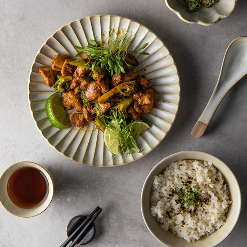 Afralia™ Ceramic Steak Plate - Round Sushi Plate for Breakfast and Pasta - Solid Pattern - Home Dish and Fruit Plate
