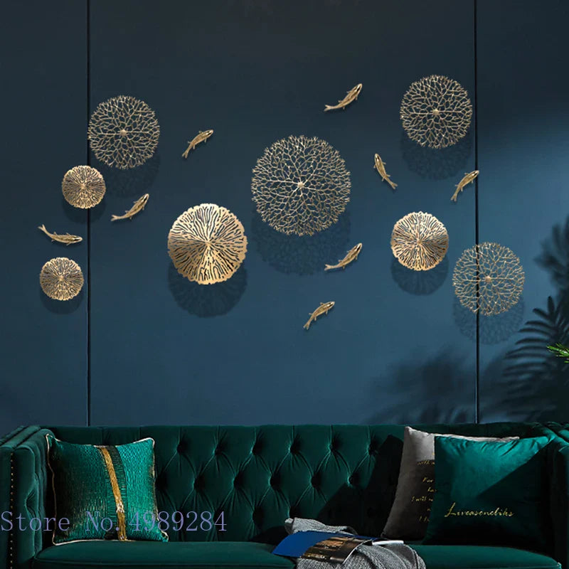 Afralia™ Metal Coral Lotus Fish Pond Wall Hanging for Home Decoration