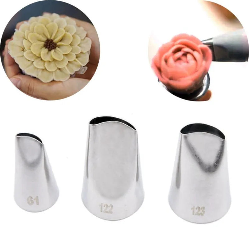 Afralia™ Stainless Steel Rose Petal DIY Cake Decorating Piping Tips - Set of 3