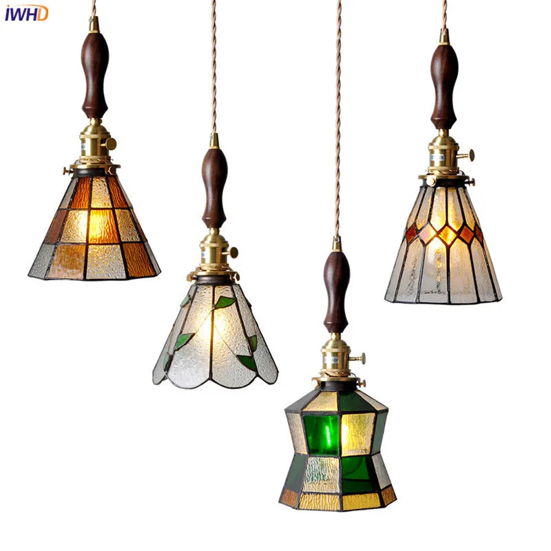 Afralia™ Glass Copper Pendant Light with Wood Knob Switch: Modern Nordic LED Hanging Lamp